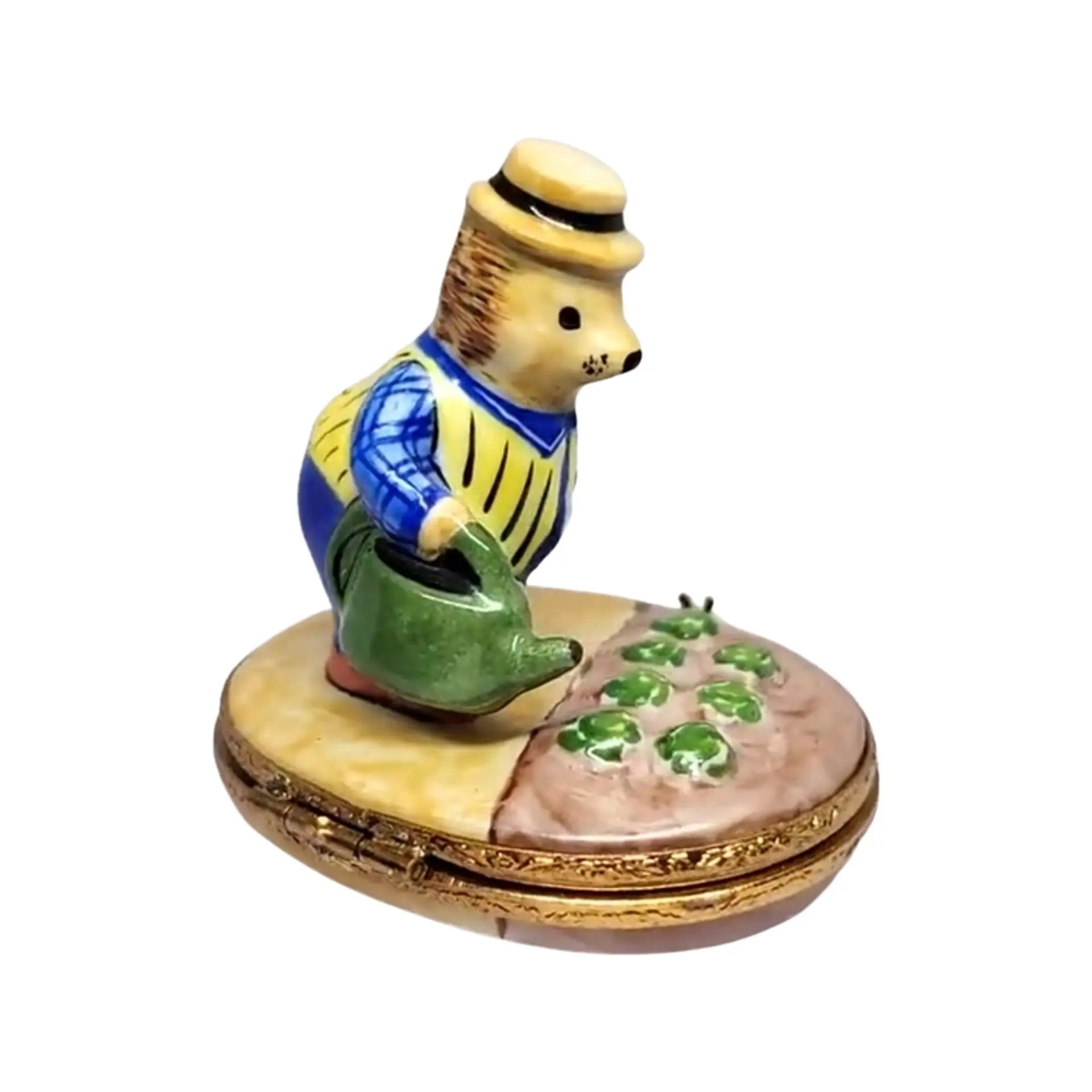 Hedgehog w Watering Can Porcelain Limoges bug critters French Trinket Box