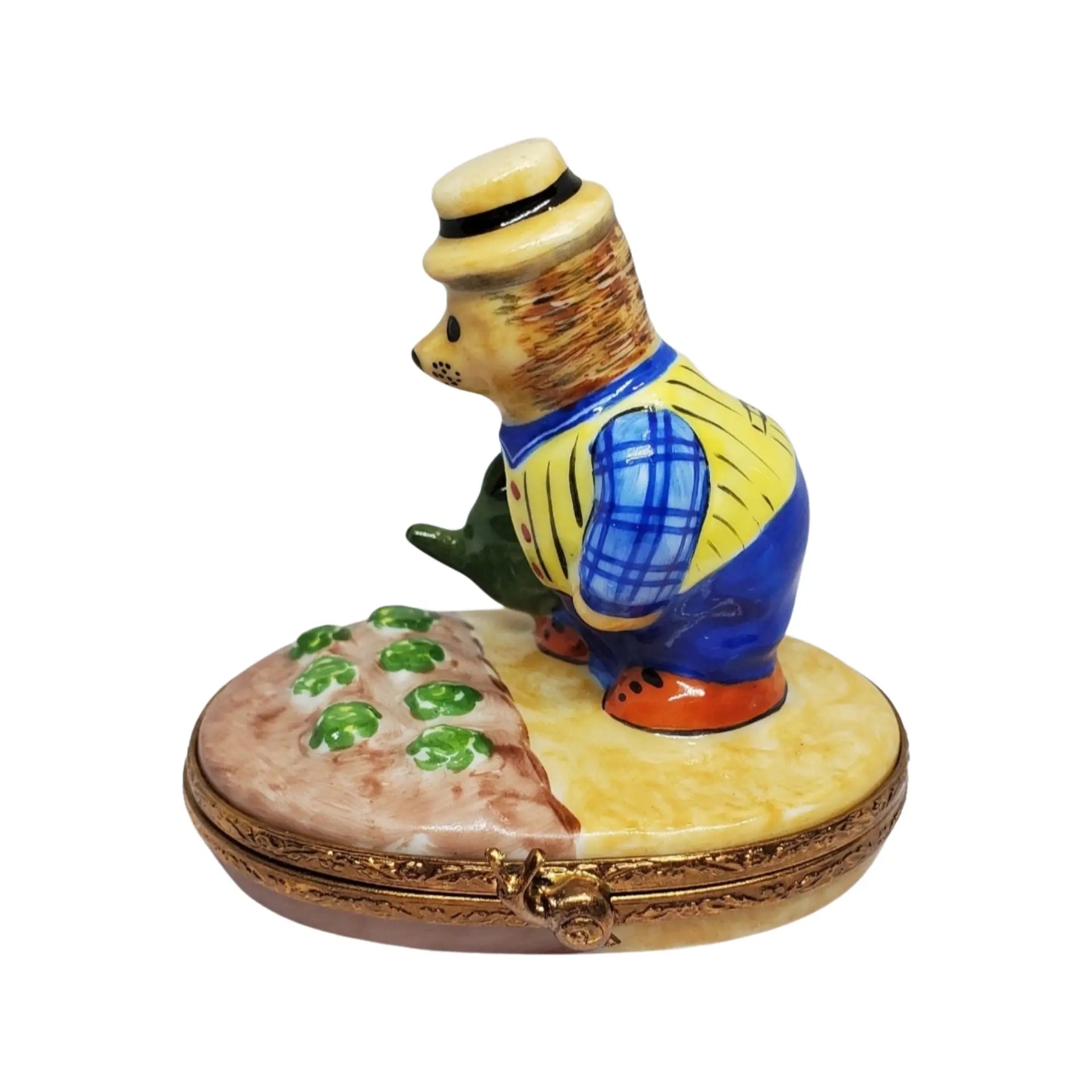 Hedgehog w Watering Can Porcelain Limoges bug critters French Trinket Box