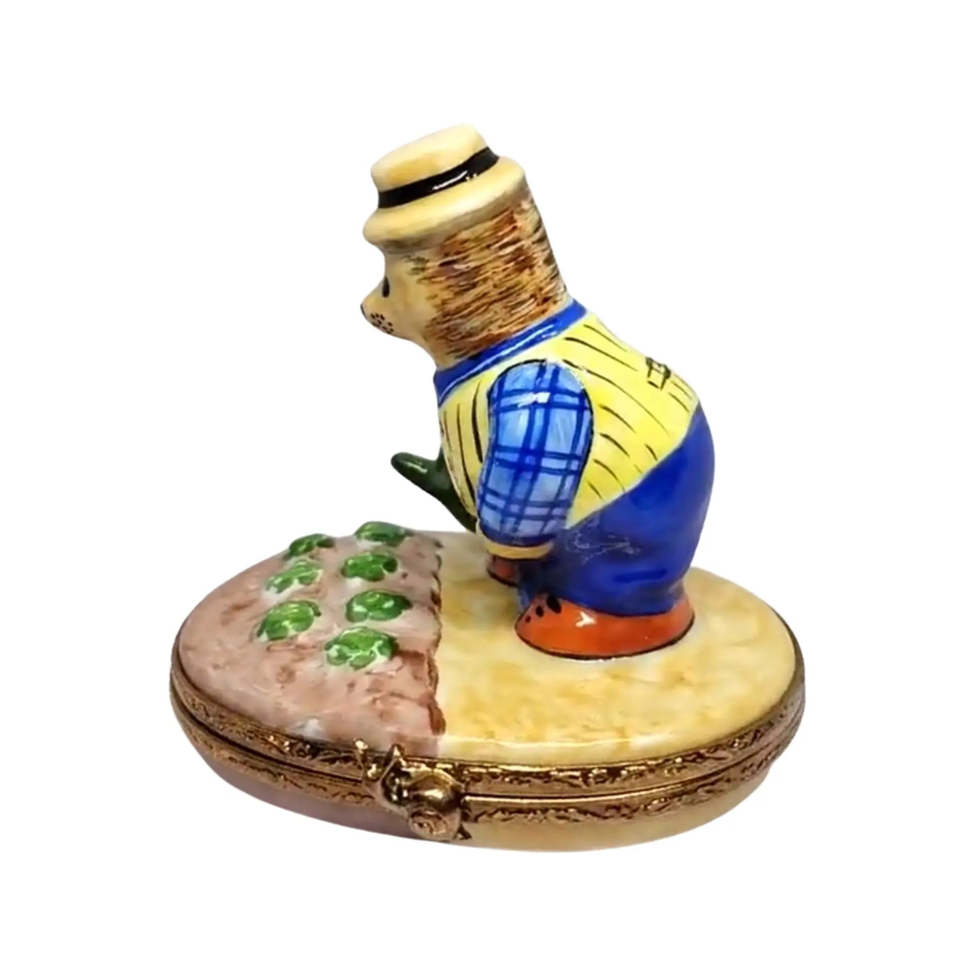 Hedgehog w Watering Can Porcelain Limoges bug critters French Trinket Box