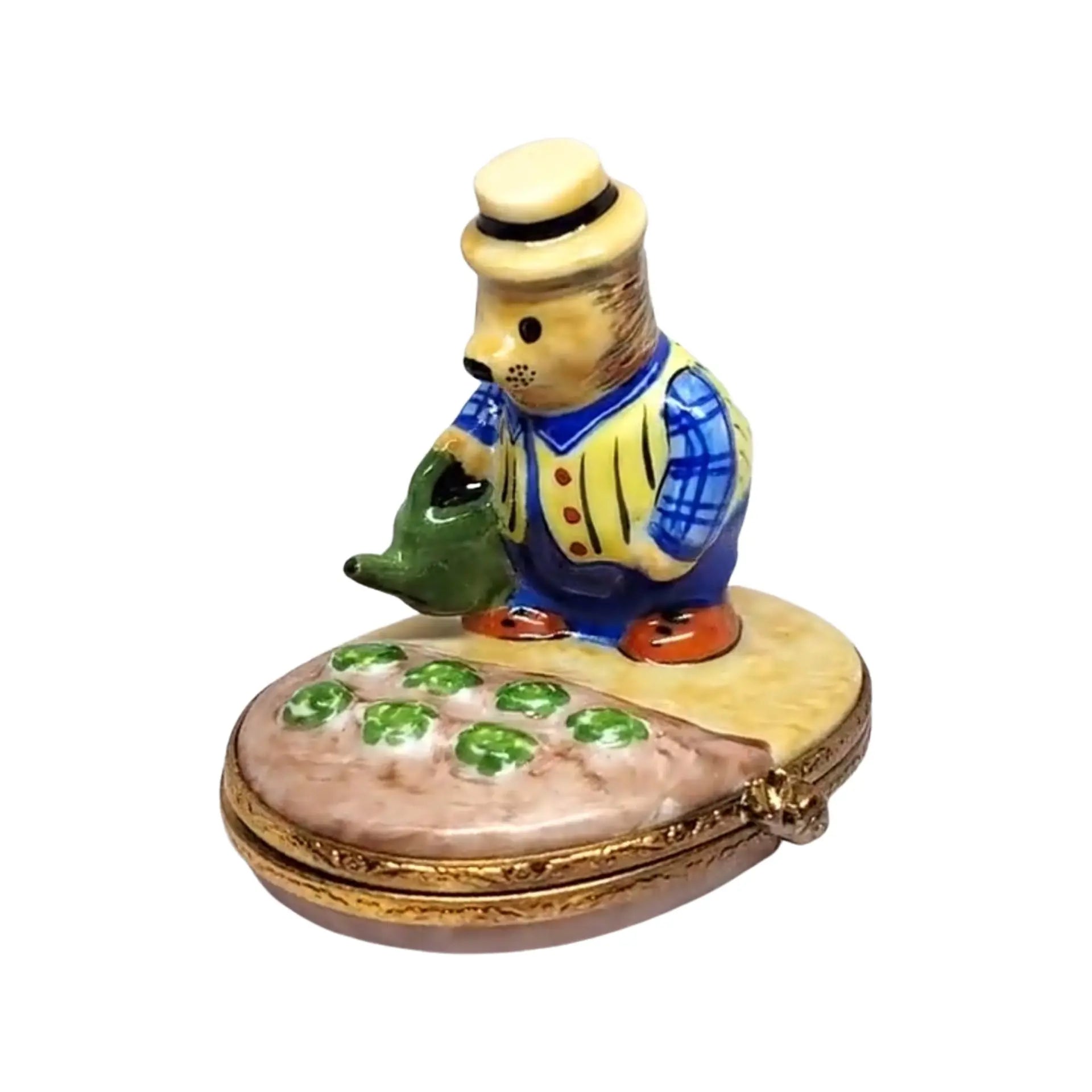 Hedgehog w Watering Can Porcelain Limoges bug critters French Trinket Box