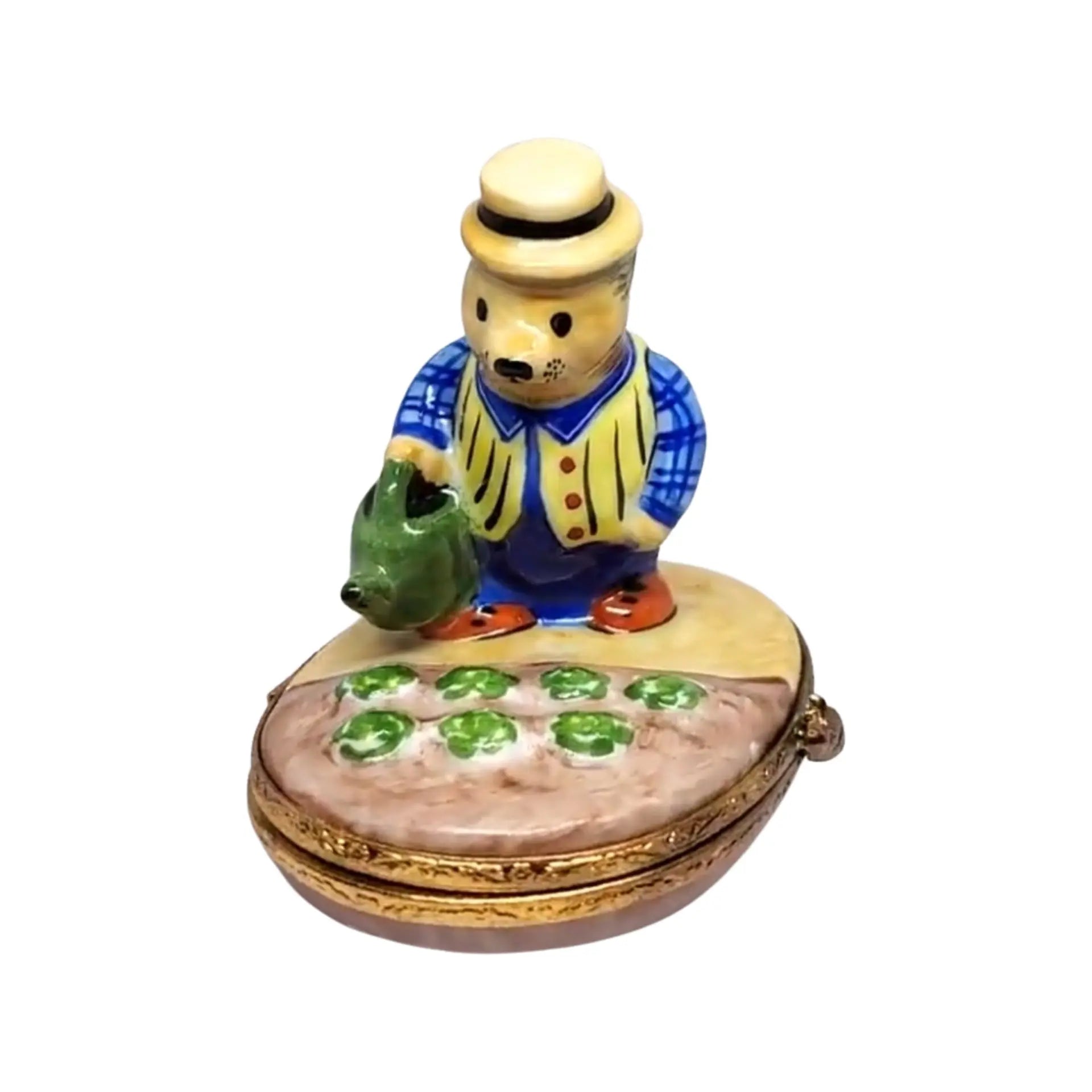 Hedgehog w Watering Can Porcelain Limoges bug critters French Trinket Box