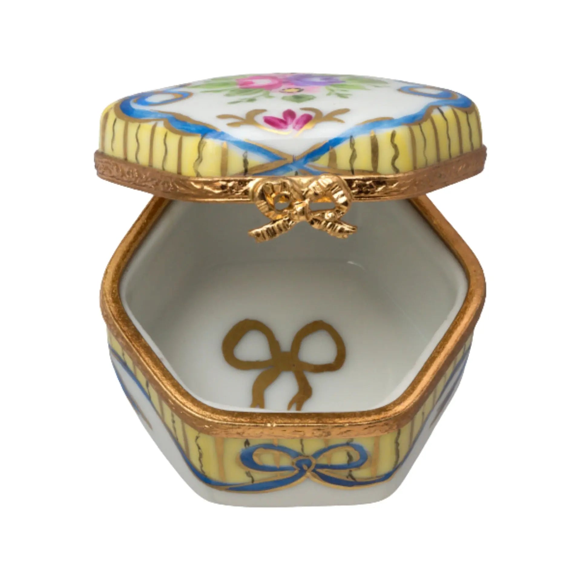 Hexagon: Recamier Jaune Porcelain Limoges Traditional French Trinket Box