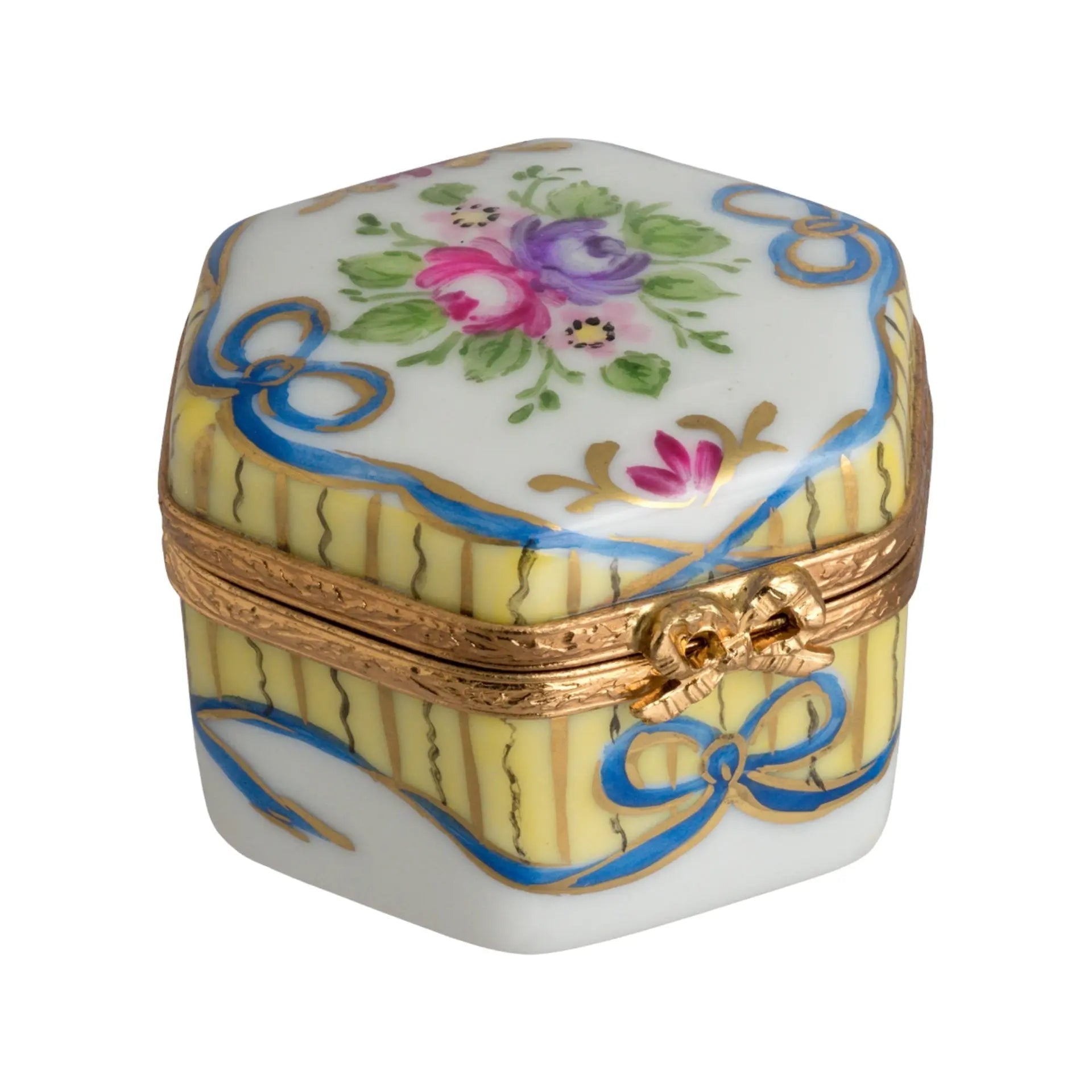 Hexagon: Recamier Jaune Porcelain Limoges Traditional French Trinket Box