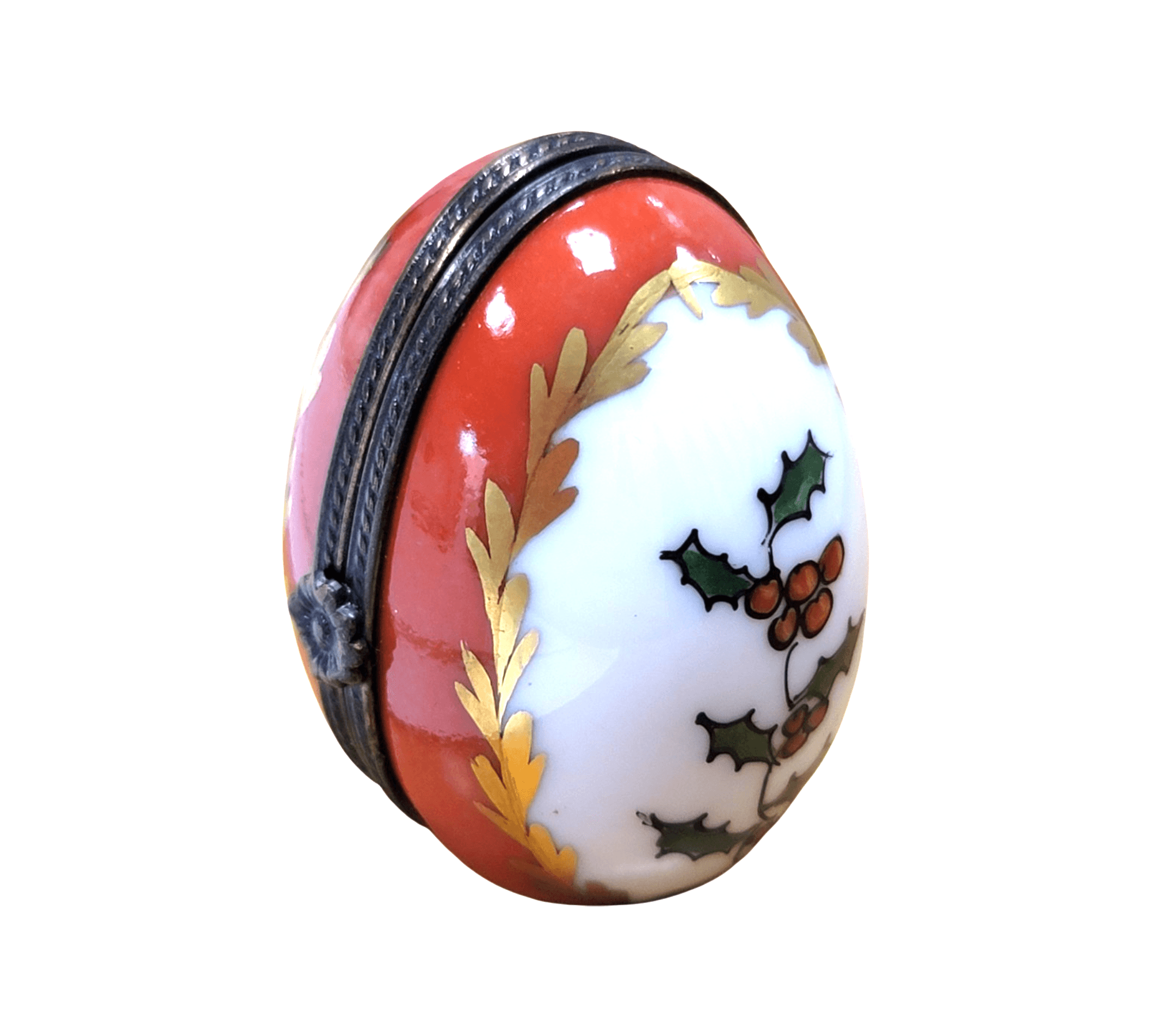 Holly Egg Picture Frame Delight Porcelain Limoges Egg xmas French Trinket Box