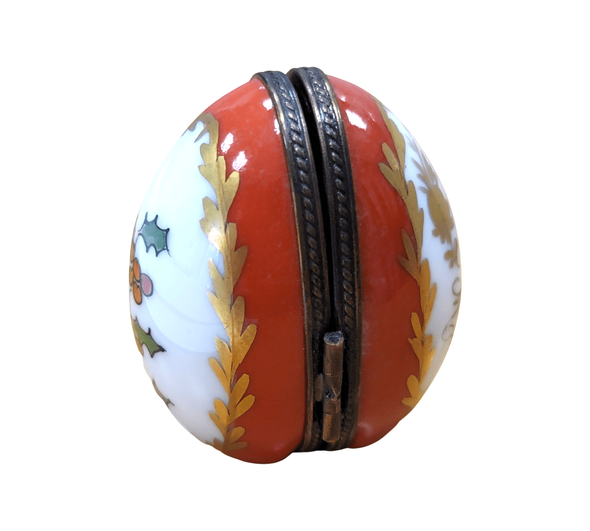 Holly Egg Picture Frame Delight Porcelain Limoges Egg xmas French Trinket Box