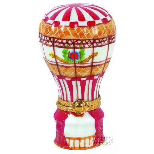 Hot Air Balloon: Red And White Porcelain Limoges vehicle travel French Trinket Box