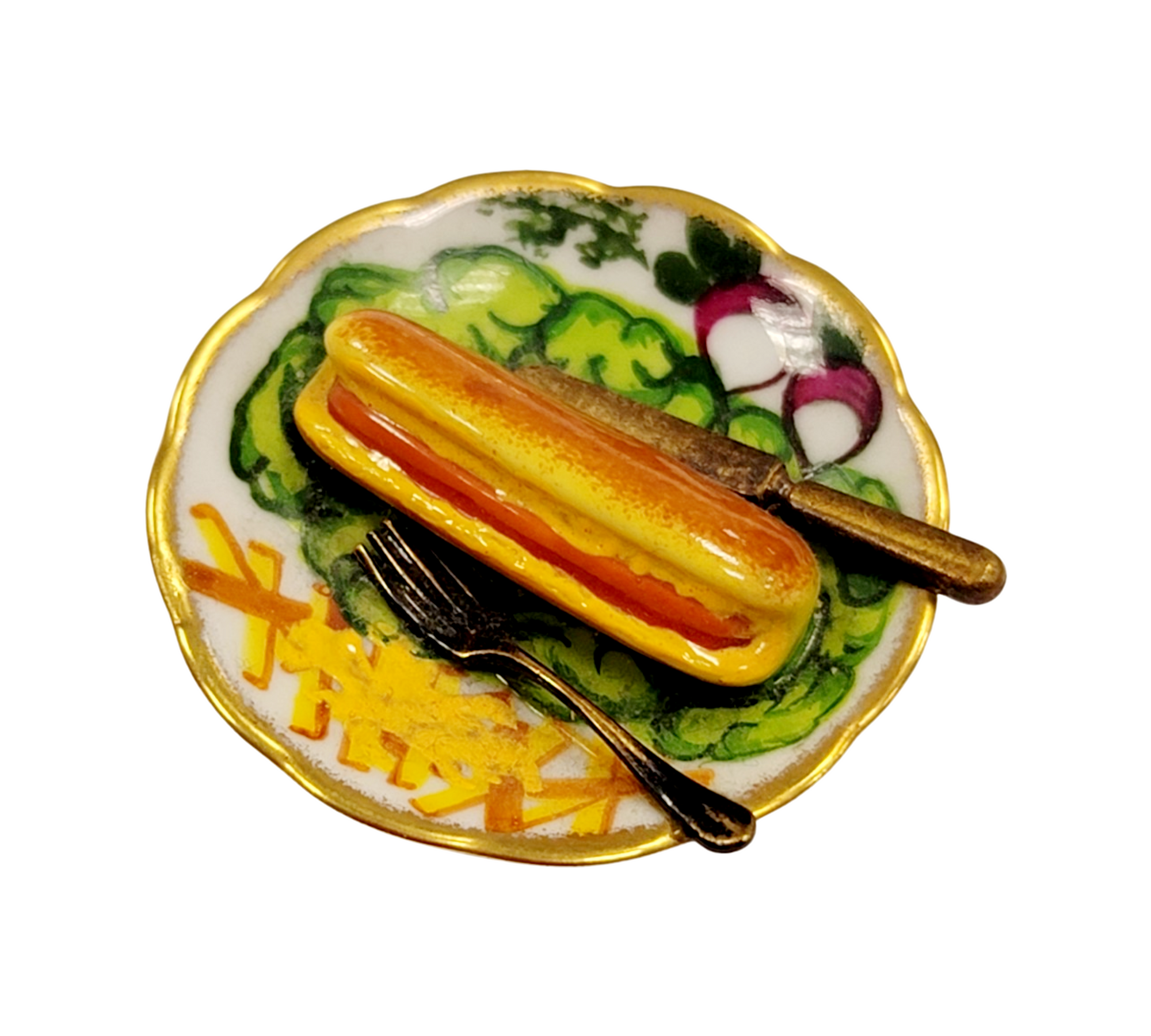 Hot Dog Fries Gourmet Delight Porcelain Limoges Food French Trinket Box