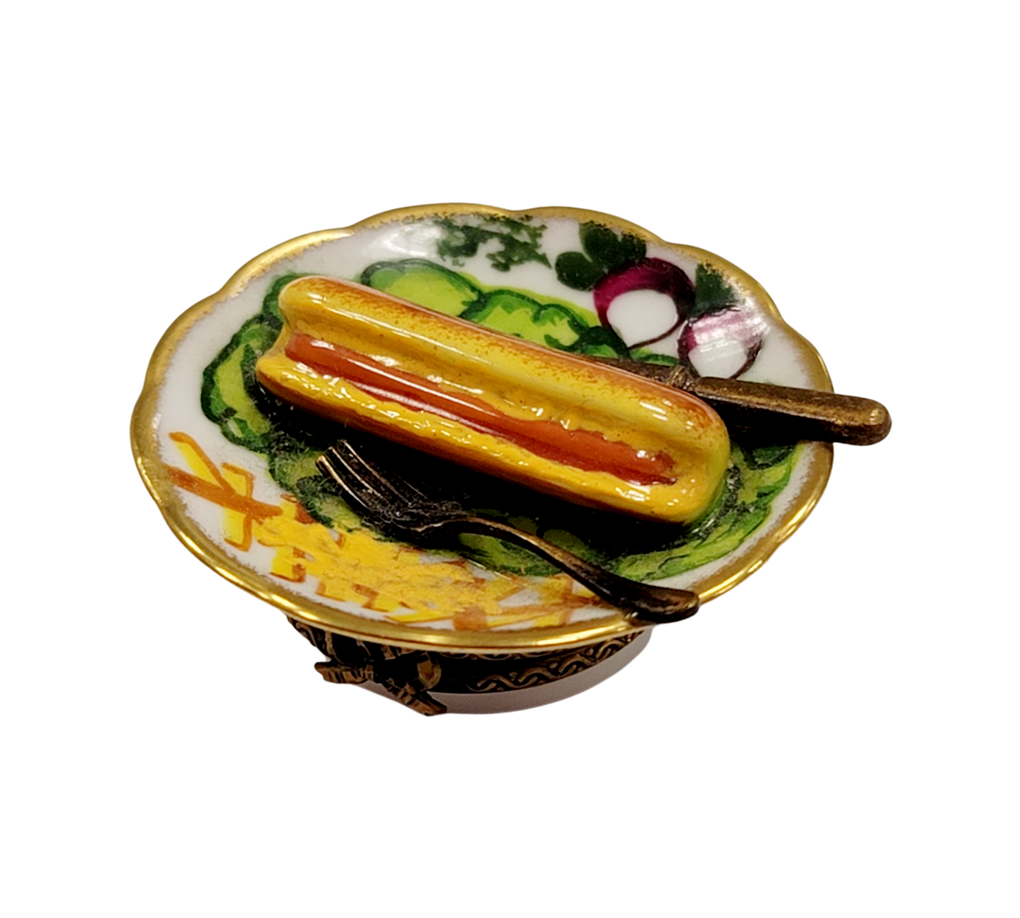 Hot Dog Fries Gourmet Delight Porcelain Limoges Food French Trinket Box