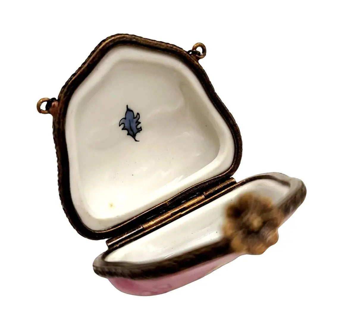 Hot Pink Deco Flower Limoges Box Porcelain Limoges purse trinket box limoges French Trinket Box