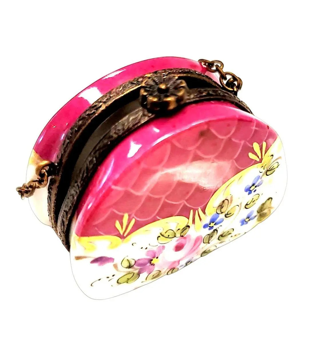 Hot Pink Floral Limoges Purse Porcelain Limoges purse trinket box limoges French Trinket Box