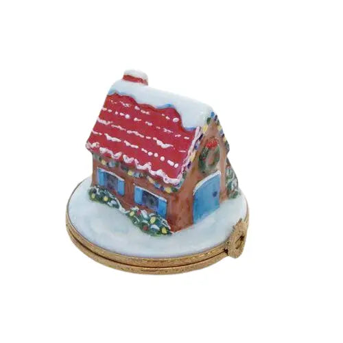 House w Christmas Lights Porcelain Limoges xmas theme French Trinket Box