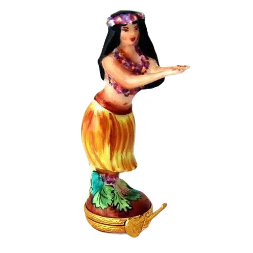 Hula Woman Hawaii Porcelain Limoges travel French Trinket Box