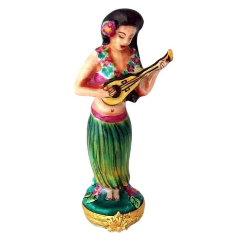 Hula Woman w Ukulele Porcelain Limoges travel French Trinket Box