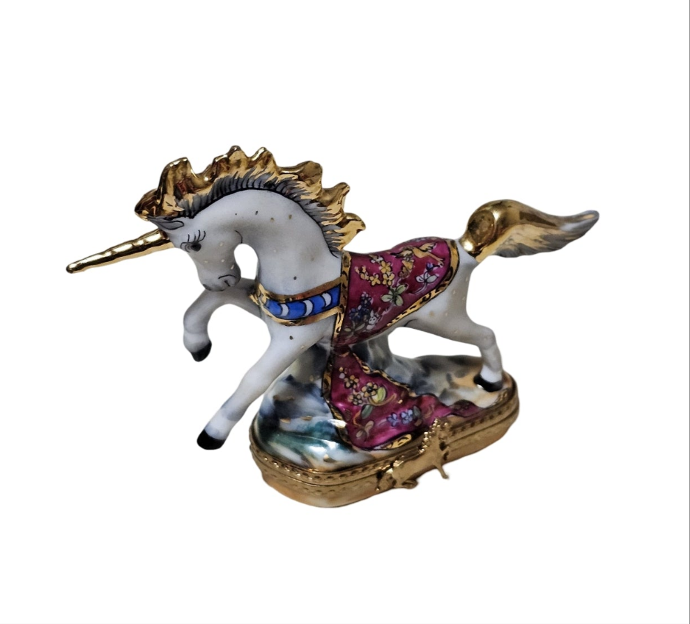 Magical White Unicorn Limoges Box Porcelain Limoges Myth fairy baby art French Trinket Box