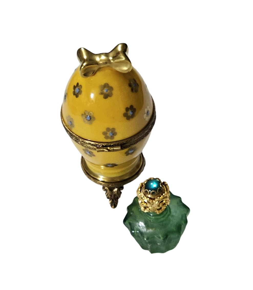 Yellow Floral Perfume Treasure Porcelain Limoges perfume egg French Trinket Box