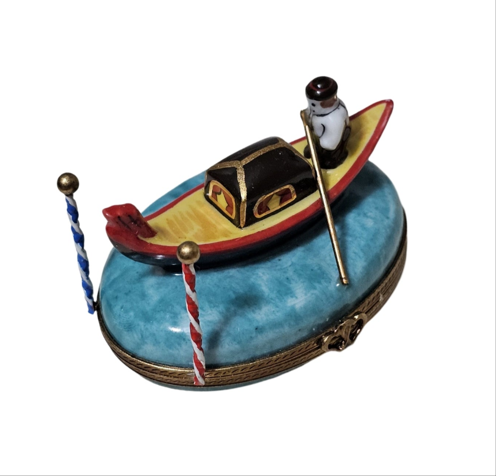 Venetian Gondola Treasure Box Porcelain Limoges Travel vehicle French Trinket Box