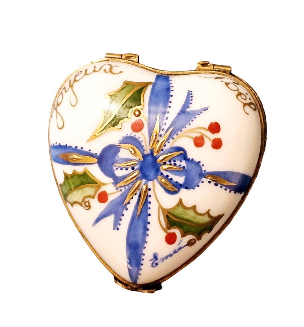 Christmas Heart Joyeux Noel Box Porcelain Limoges heart xmas christmas French Trinket Box