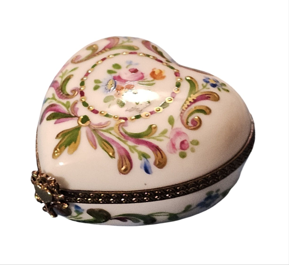 Floral Elegance Heart Box Porcelain Limoges Heart French Trinket Box
