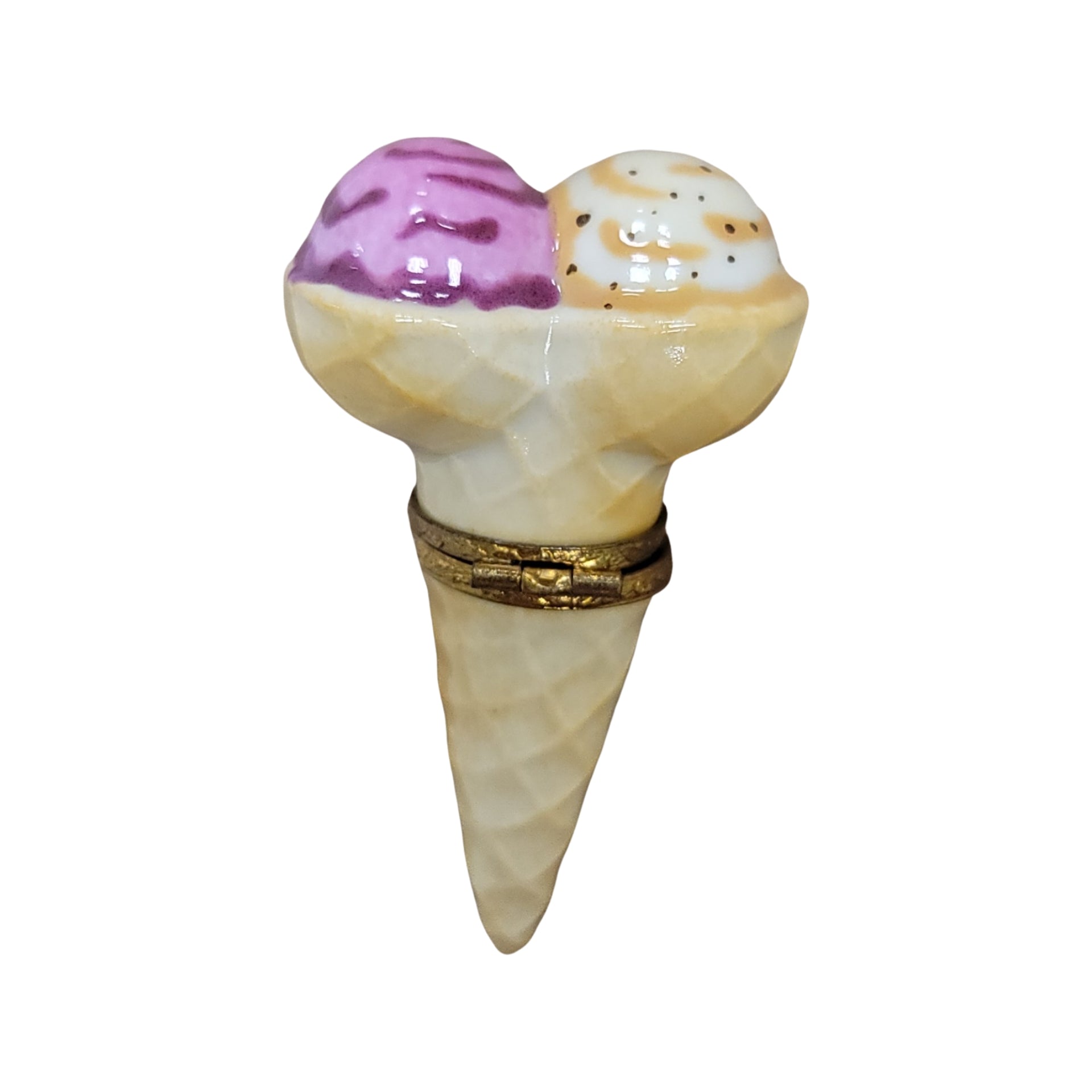 Delightful Ice Cream Cone Figurine Porcelain Limoges Dessert Carnival Beach Carnival French Trinket Box