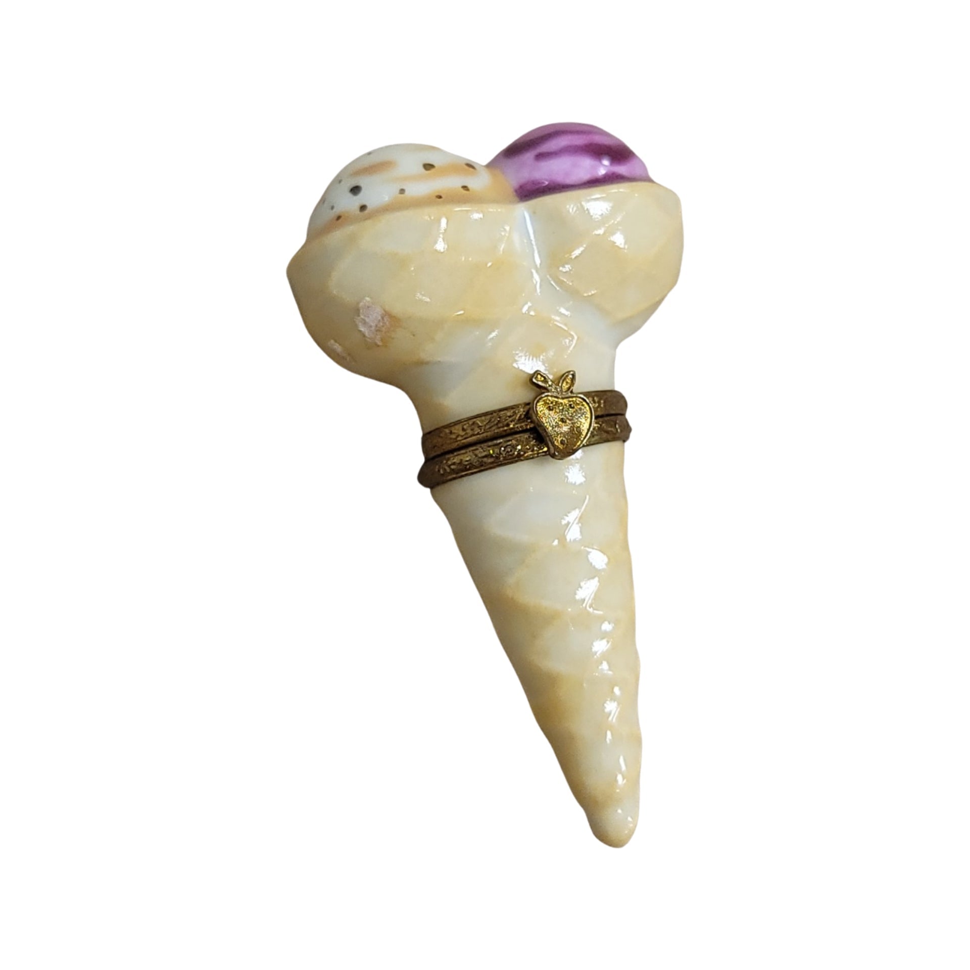 Delightful Ice Cream Cone Figurine Porcelain Limoges Dessert Carnival Beach Carnival French Trinket Box