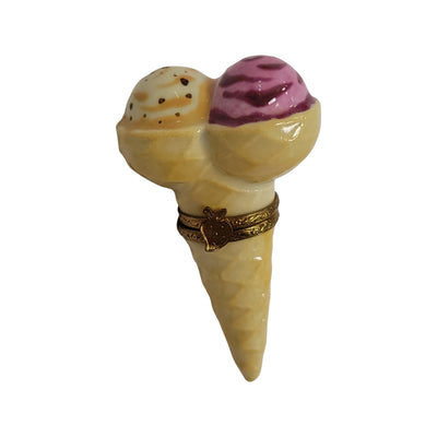 Delightful Ice Cream Cone Figurine Porcelain Limoges Dessert Carnival Beach Carnival French Trinket Box