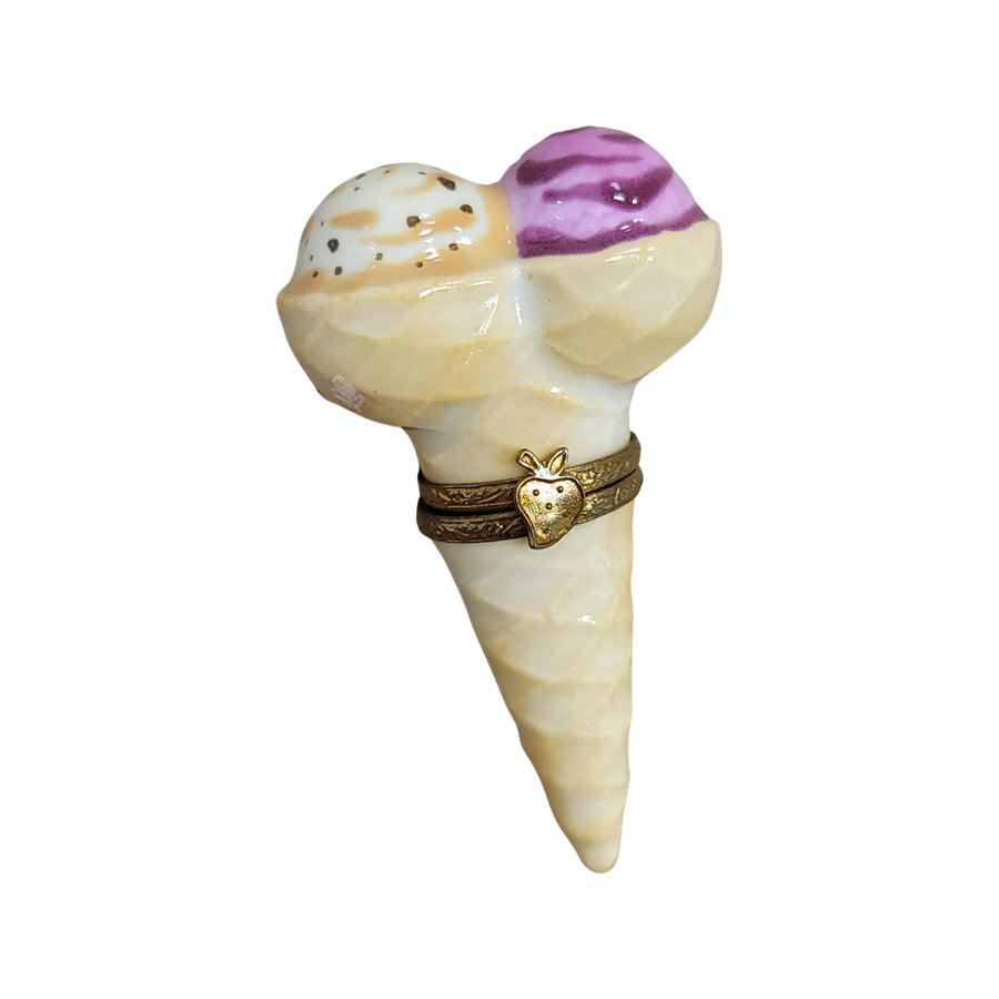 Delightful Ice Cream Cone Figurine Porcelain Limoges Dessert Carnival Beach Carnival French Trinket Box
