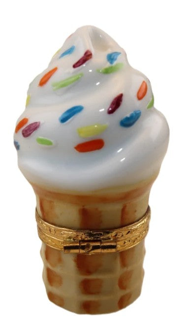 Ice Cream Cone w Sprinkles Porcelain Limoges Dessert French Trinket Box
