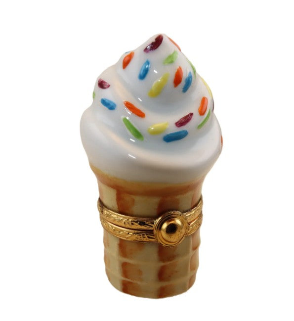 Ice Cream Cone w Sprinkles Porcelain Limoges Dessert French Trinket Box