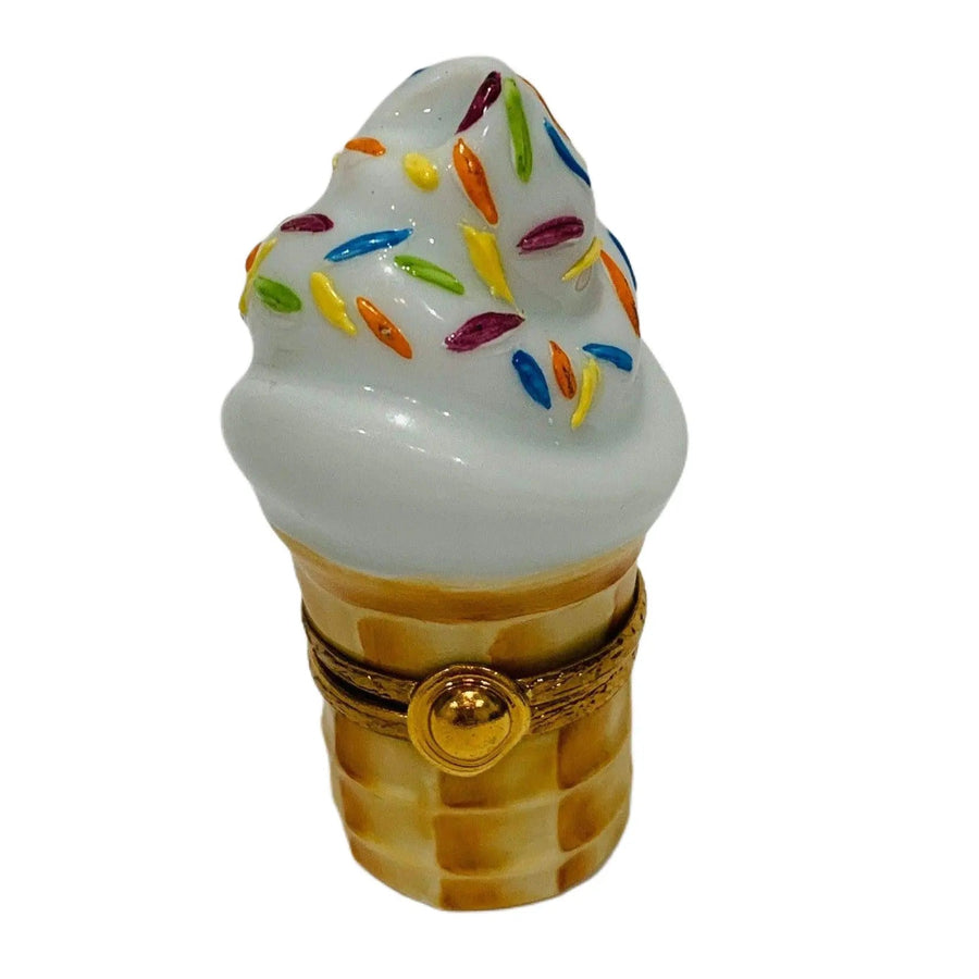 Ice Cream Cone w Sprinkles Porcelain Limoges Dessert French Trinket Box