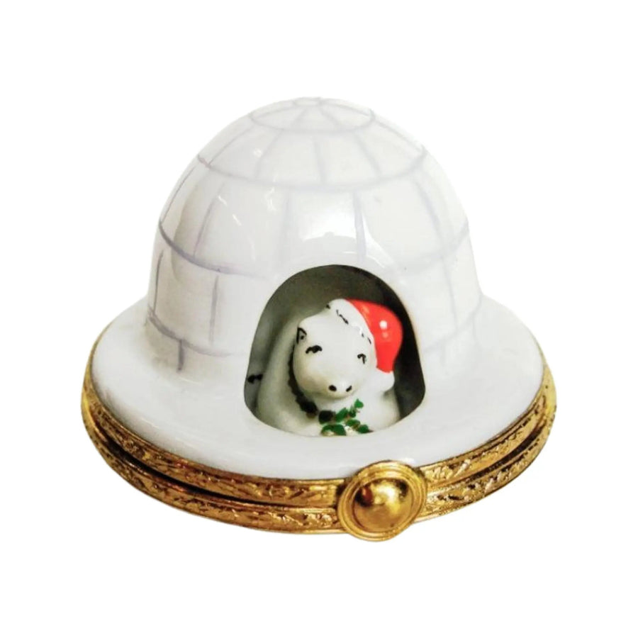 Igloo w Polar Bear Porcelain Limoges Travel Bear French Trinket Box