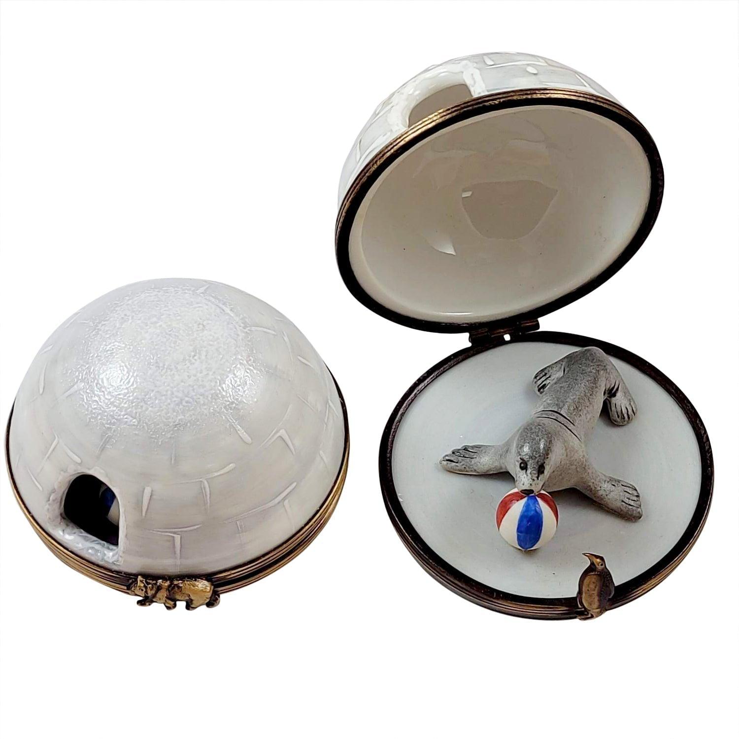 Igloo with Seal limoges box Porcelain Limoges French Trinket Box