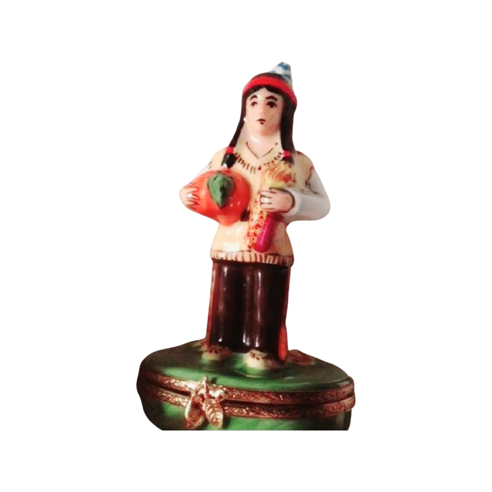 Indian Man Porcelain Limoges Thanksgiving French Trinket Box