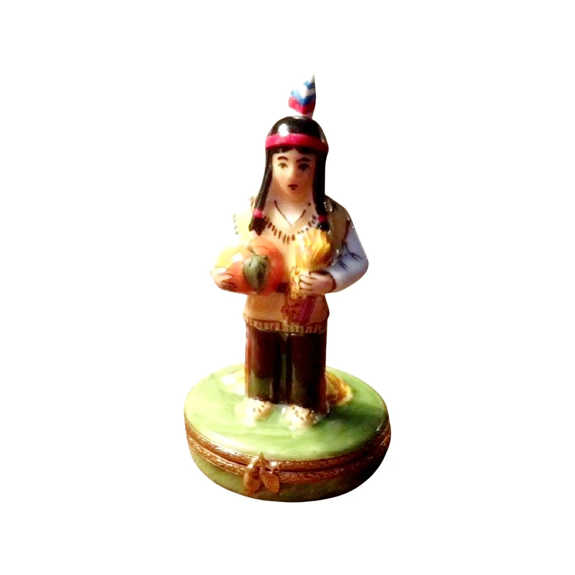 Indian Man Porcelain Limoges Thanksgiving French Trinket Box