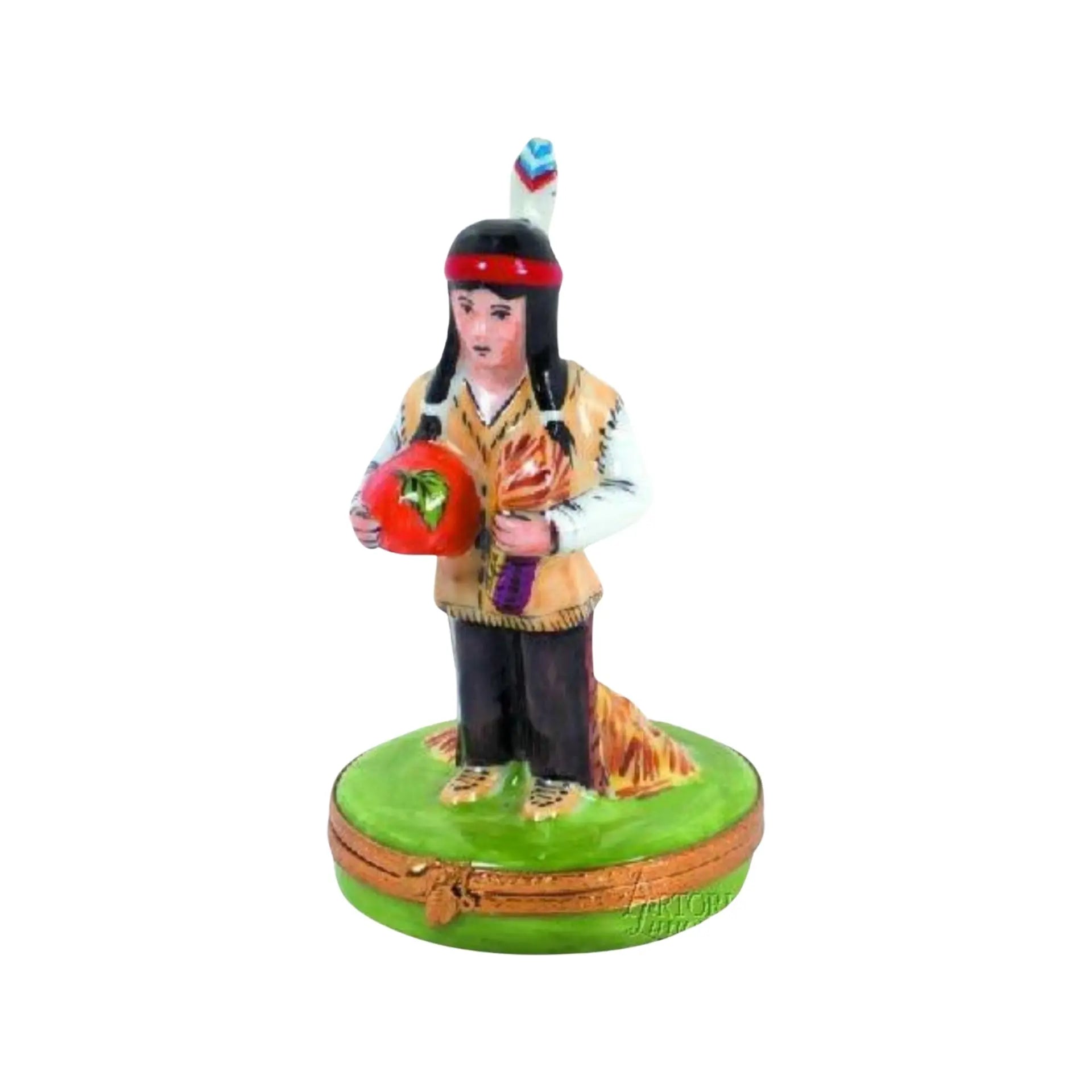 Indian Man Porcelain Limoges Thanksgiving French Trinket Box