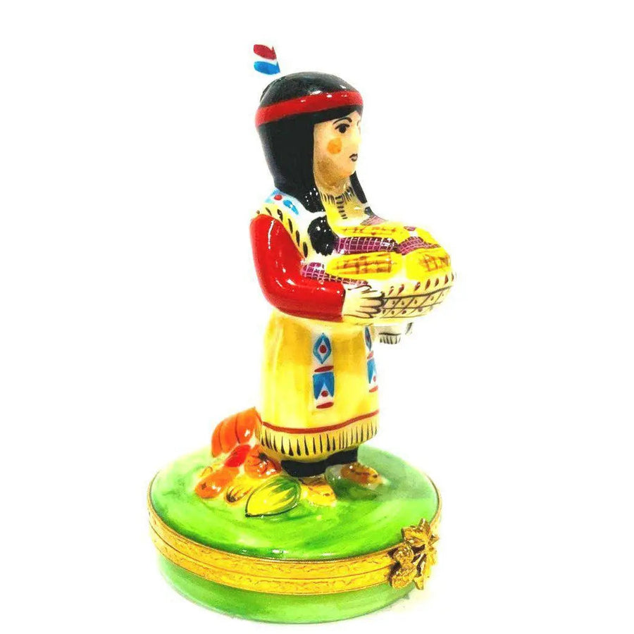 Indian Woman Porcelain Limoges Thanksgiving French Trinket Box