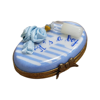 It's a Boy Baby Bottle Box Porcelain Limoges Limoges Boxes baby figurine maternity French Trinket Box