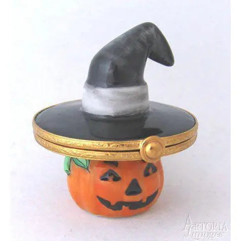 Jack o Lantern Black Hat Porcelain Limoges Halloween French Trinket Box