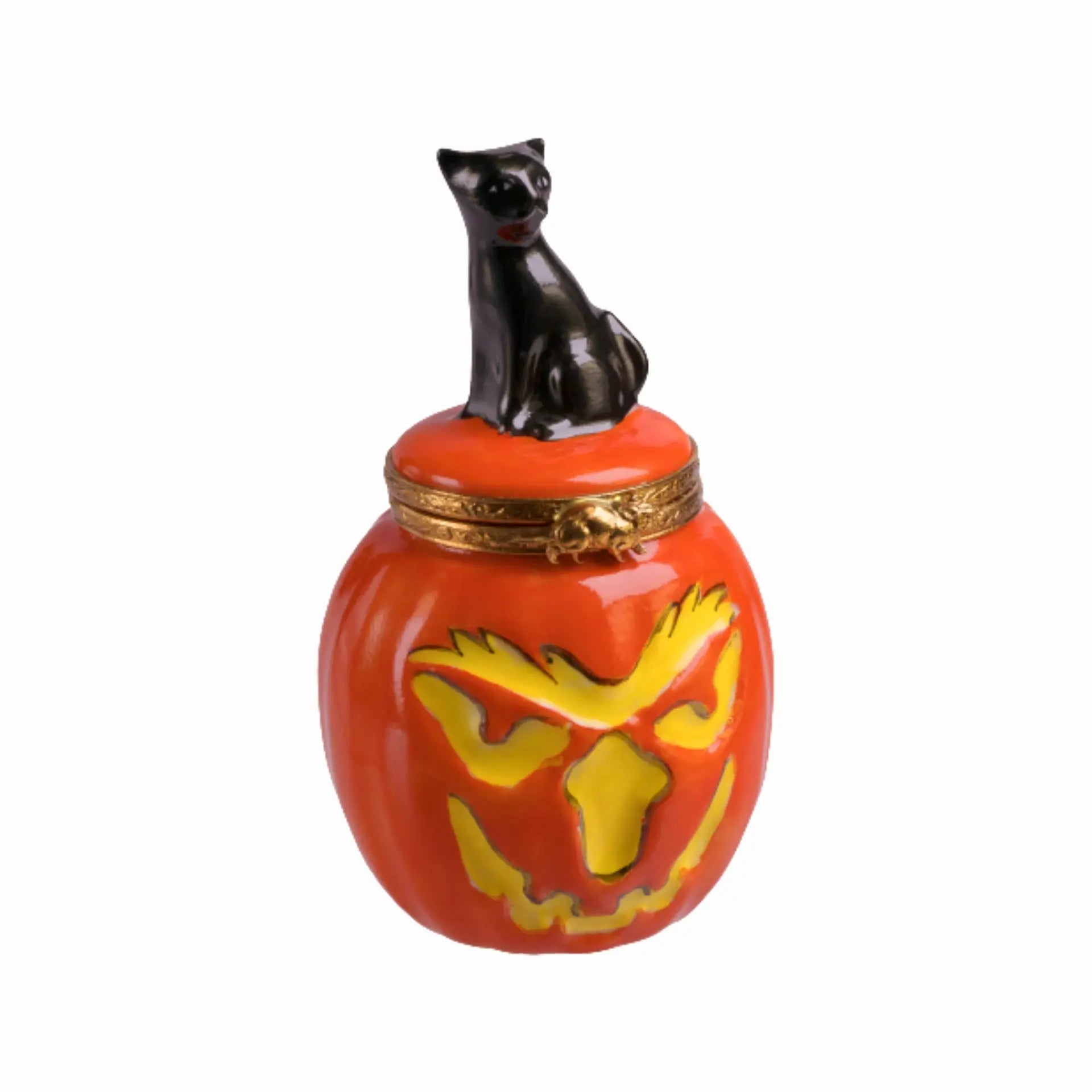 Jackolantern Black Halloween Cat Porcelain Limoges Halloween French Trinket Box
