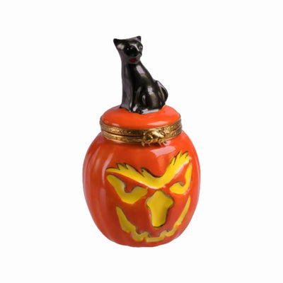 Jackolantern Black Halloween Cat Porcelain Limoges Halloween French Trinket Box
