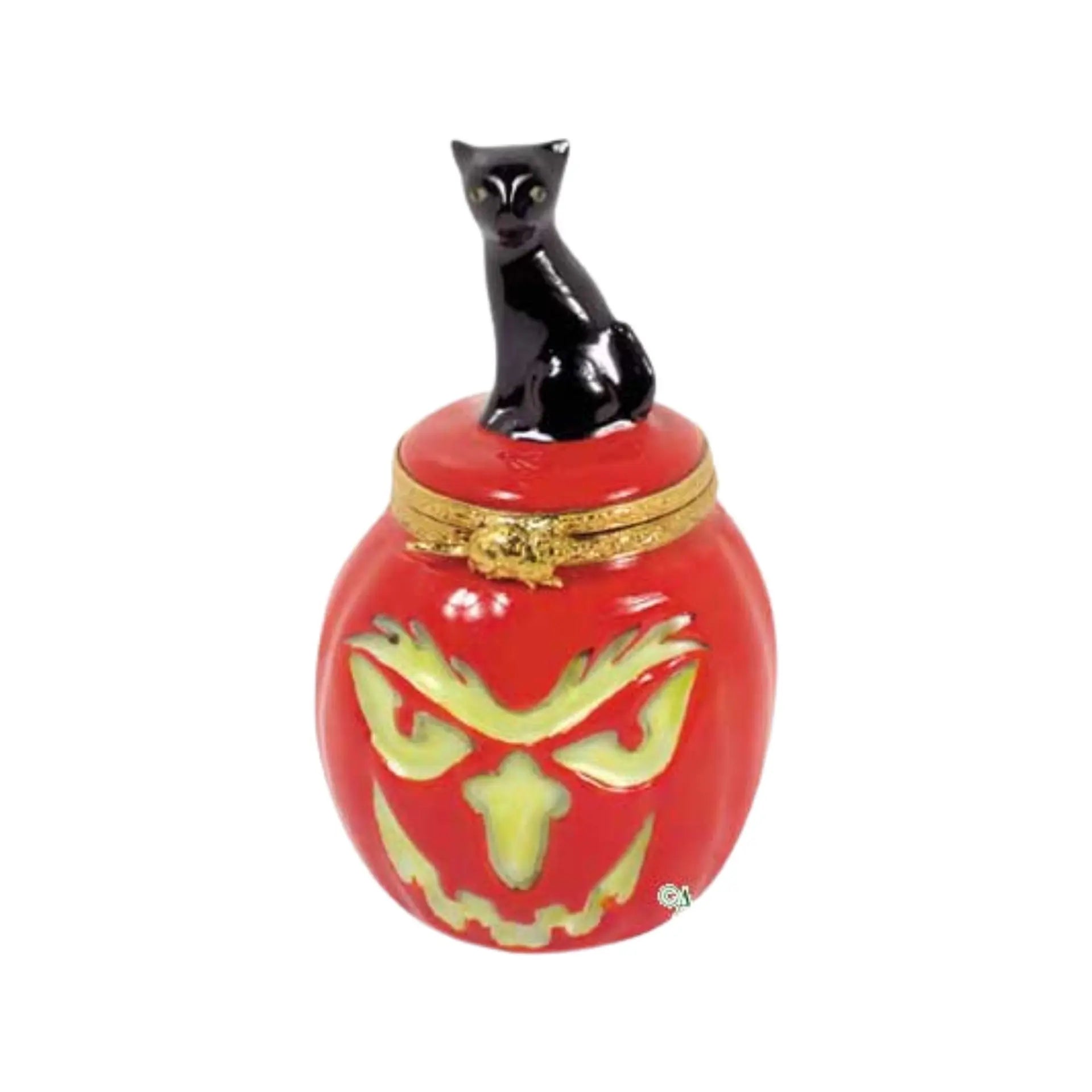 Jackolantern Black Halloween Cat Porcelain Limoges Halloween French Trinket Box