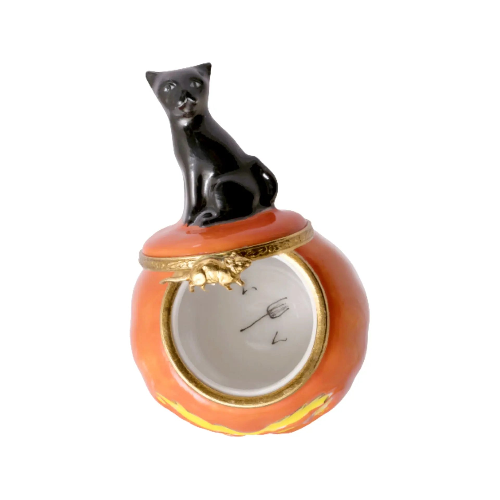 Jackolantern Black Halloween Cat Porcelain Limoges Halloween French Trinket Box