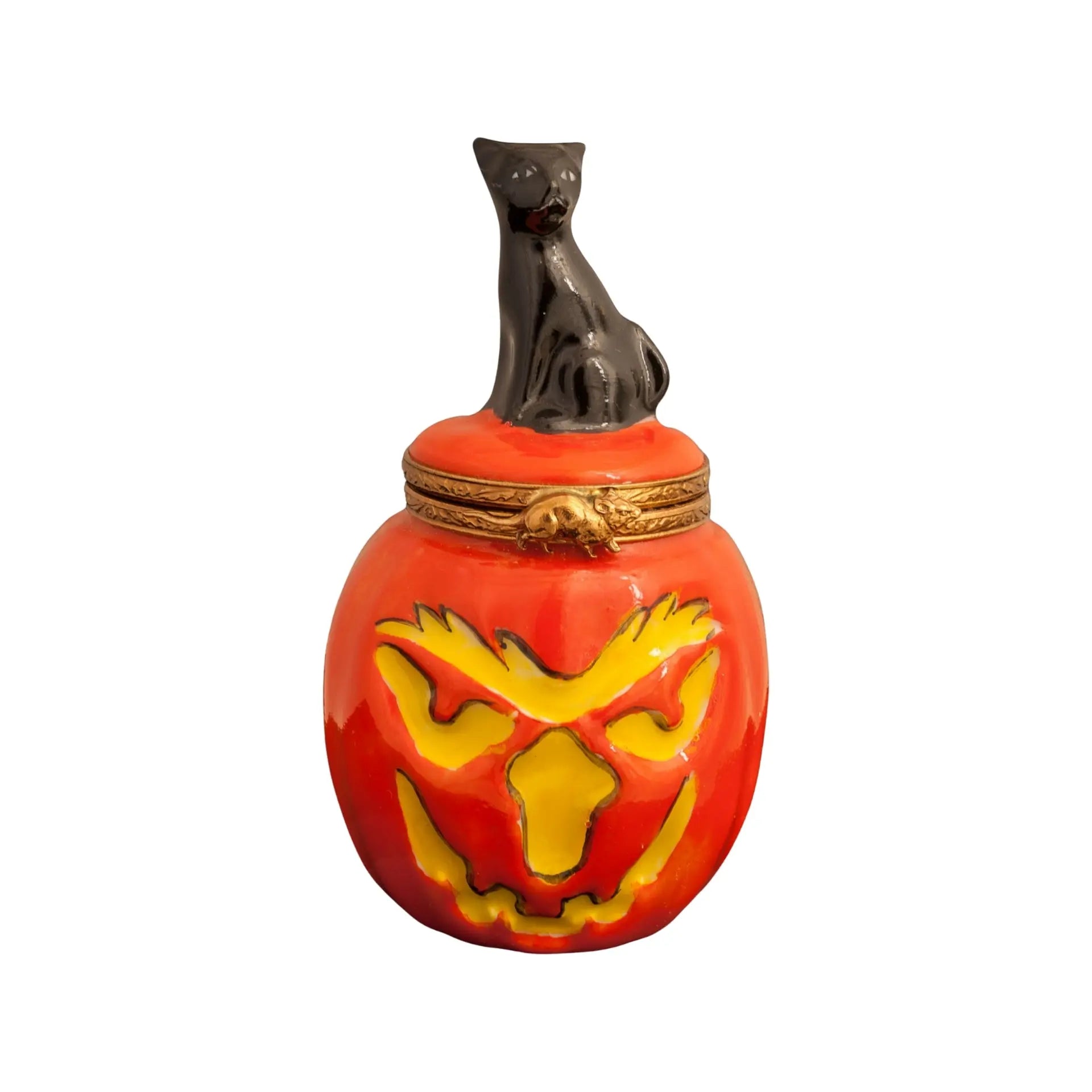Jackolantern Black Halloween Cat Porcelain Limoges Halloween French Trinket Box
