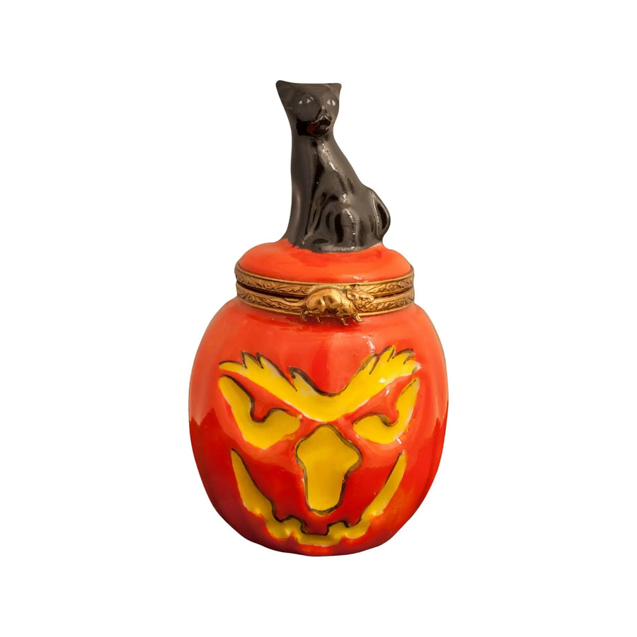 Jackolantern Black Halloween Cat Porcelain Limoges Halloween French Trinket Box