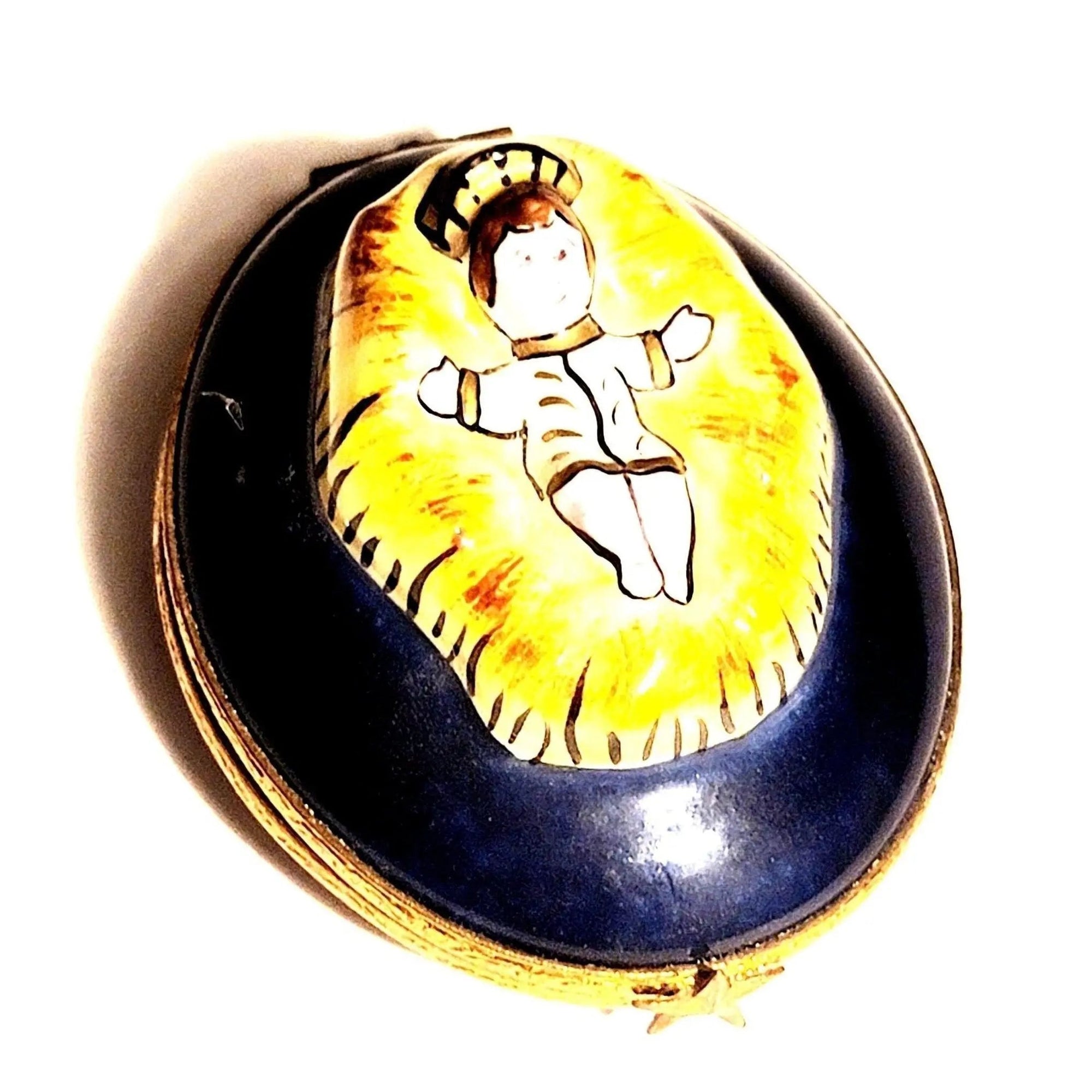 Jesus in Straw Limoges Box Porcelain Limoges religious spiritual nativity Limoges Boxes French Trinket Box