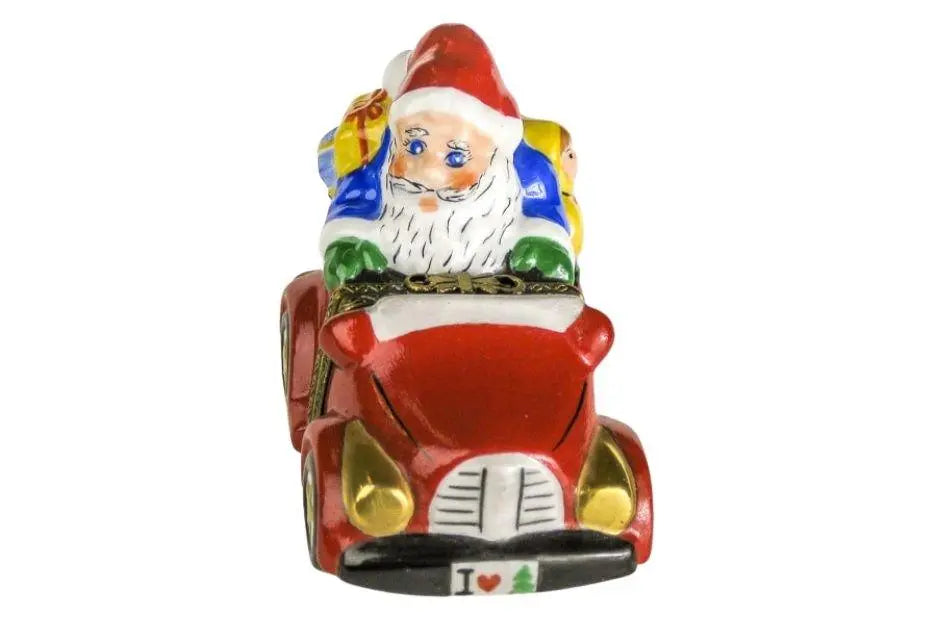 Jolly Santa in Car Radko Porcelain Limoges xmas christmas santa French Trinket Box
