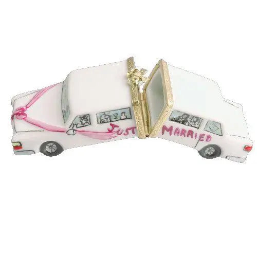 Just Married Limo Porcelain Limoges Wedding French Trinket Box