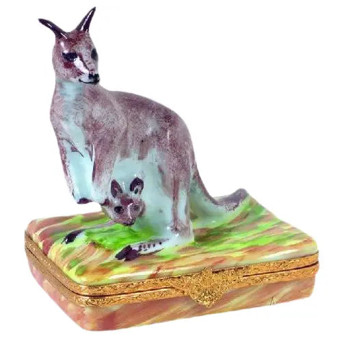 Kangaroo Porcelain Limoges Wild Animals French Trinket Box
