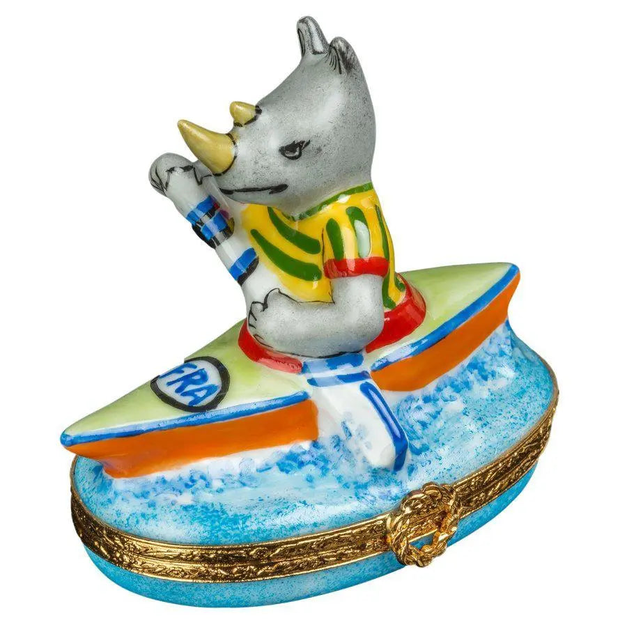 Kayaking Rhinocerus Porcelain Limoges Wild animals Sports French Trinket Box
