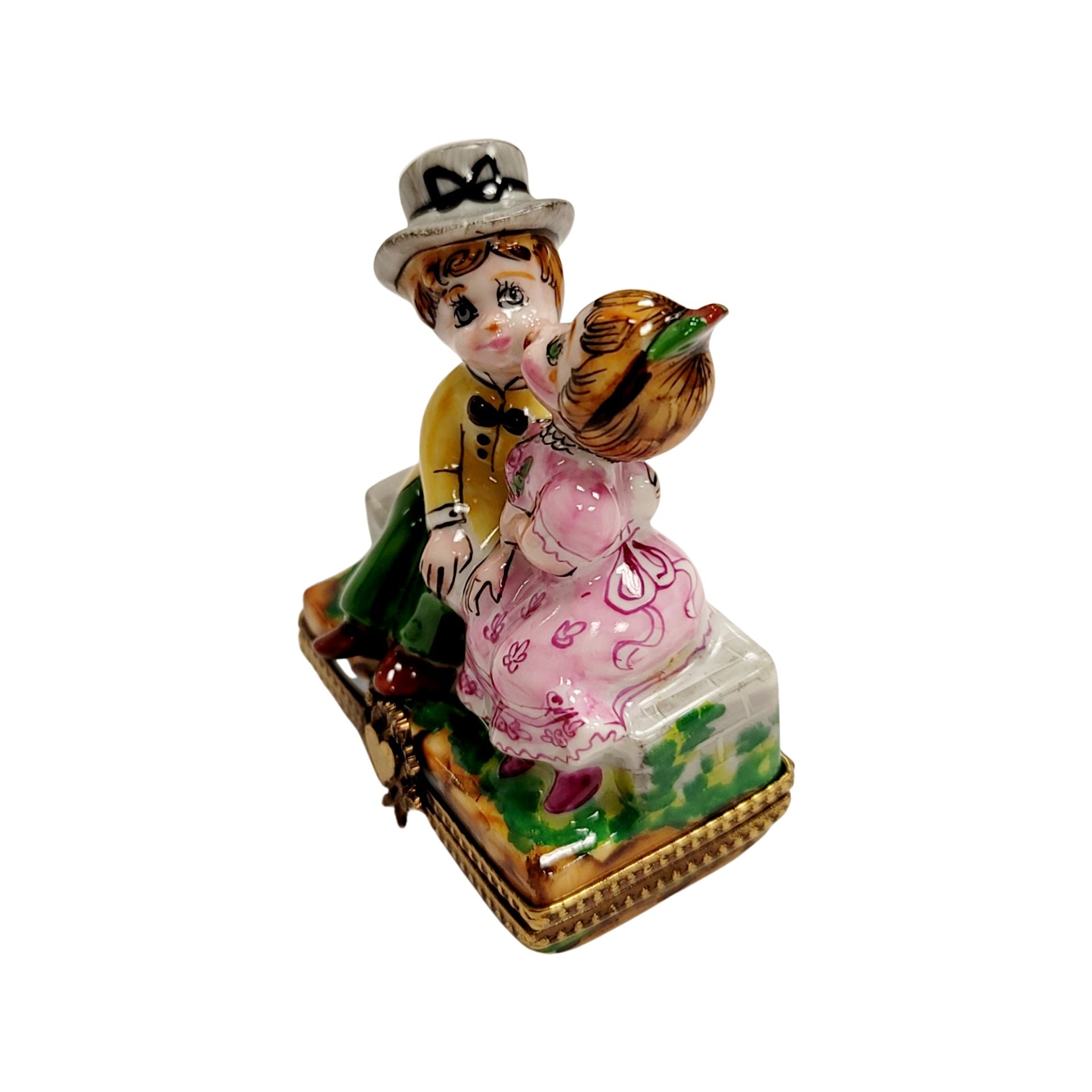 Kids Kissing Couple Figurine Porcelain Limoges love baby valentine French Trinket Box