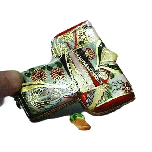 Kimono: Gold And Orange Porcelain Limoges Travel Fashion French Trinket Box